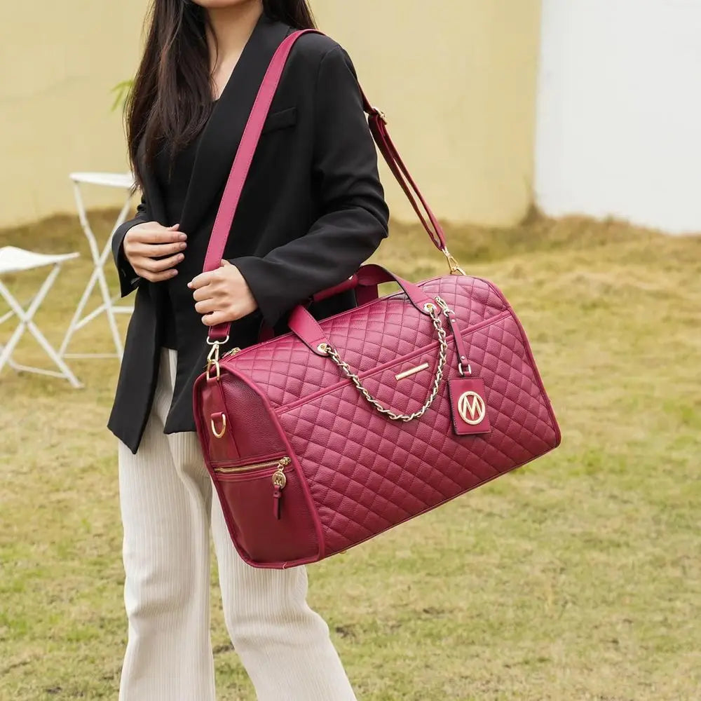 Vegan Leather Women's Large Cute Weekender Bag, Ideal for Carry-On Travel-8