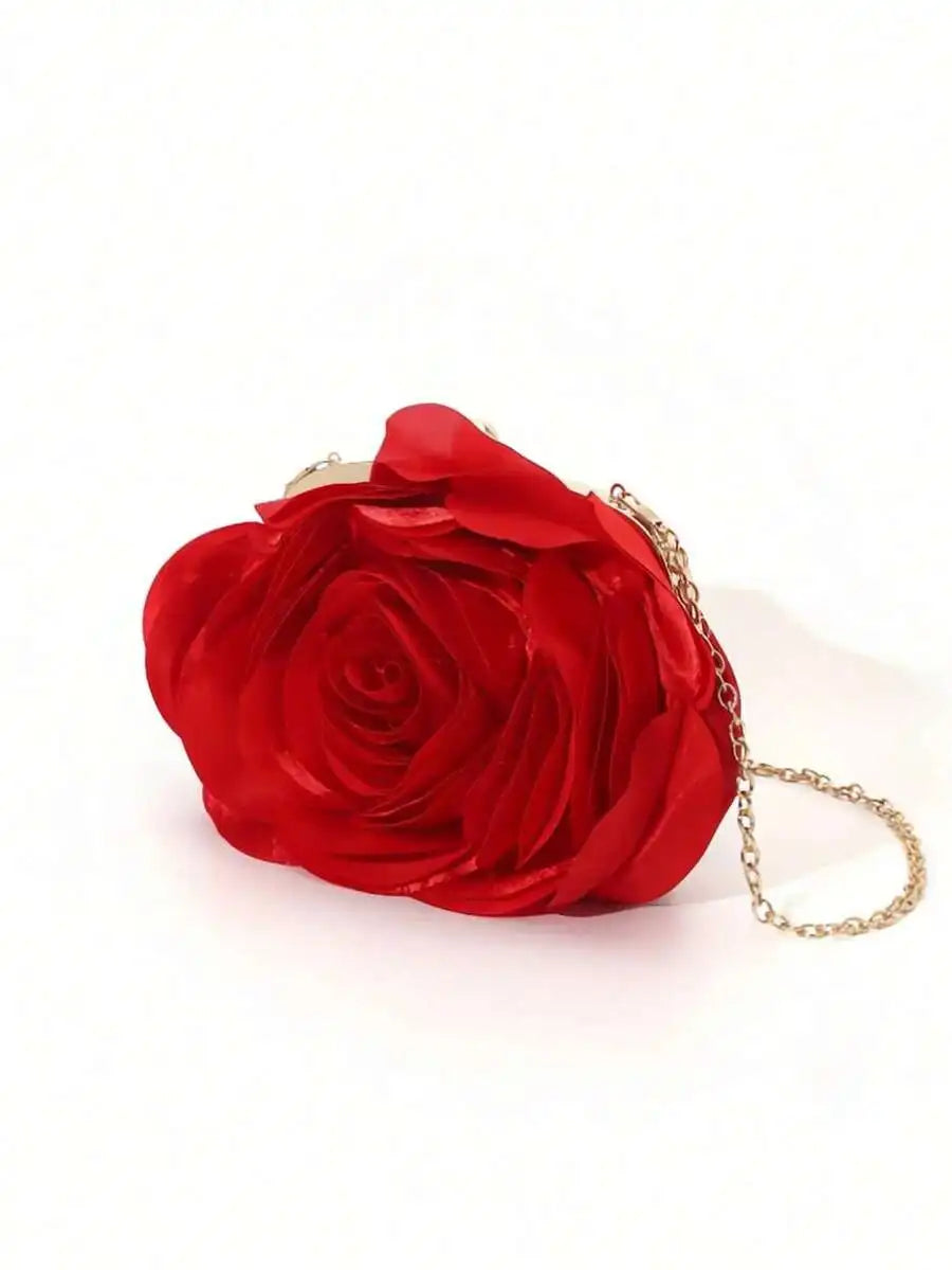 Red Flower Clutch Bag For Women Vintage Elegant Evening Party Wedding Bag-5