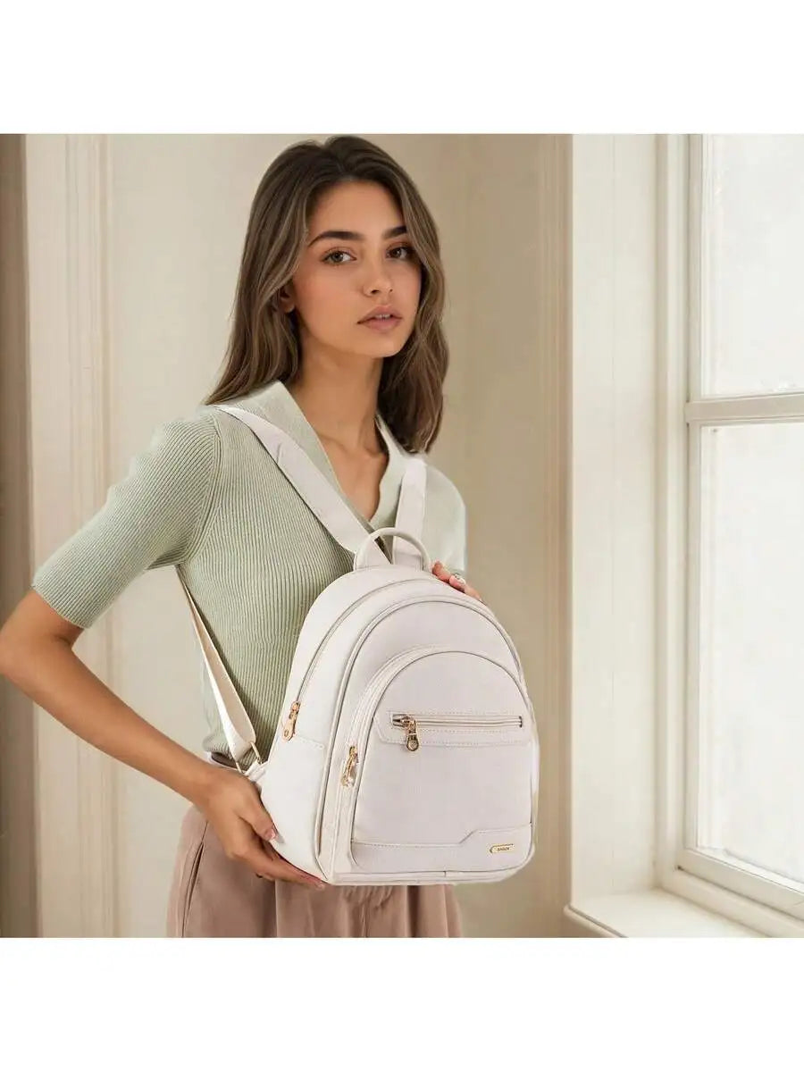 Mini PU Leather Backpack For Women With Doll Charm, Triple Zipper, Large Capacity, Casual Style-2