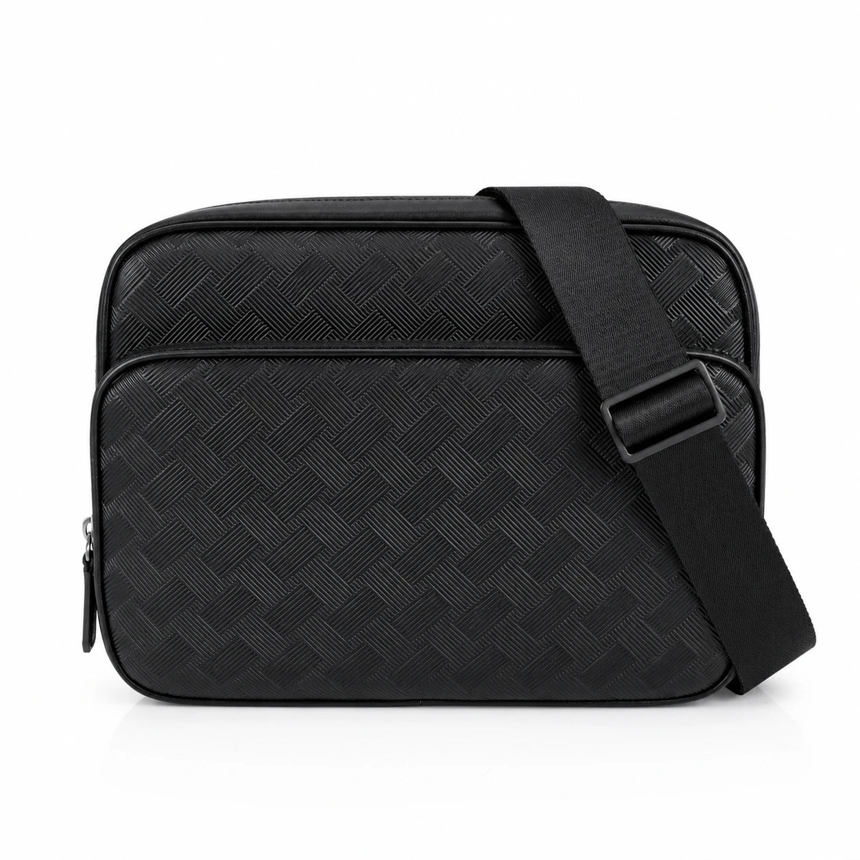 Luxury Designer Men's Mini Messenger Bag Genuine Leather Crossbody Shoulder Bag Woven Texture Business Casual Purse Black-14