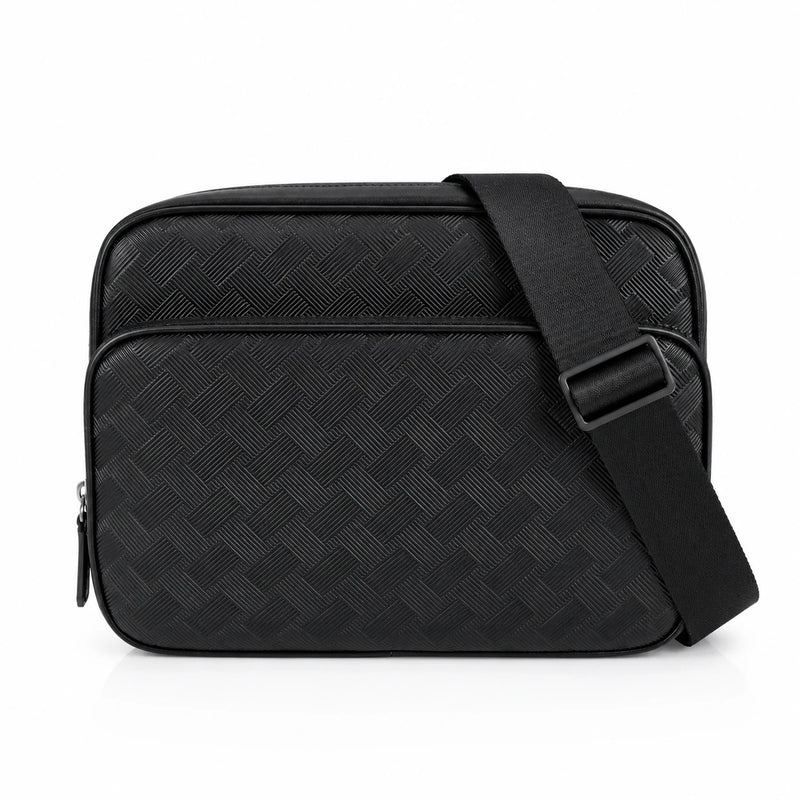 Luxury Designer Men's Mini Messenger Bag Genuine Leather Crossbody Shoulder Bag Woven Texture Business Casual Purse Black-14