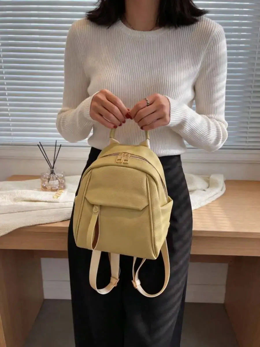 Womens Small PU Leather Backpack With Zipper Closure Top Handle Multi Pocket Daily Travel Bag-3