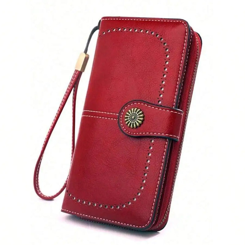 PU Leather Womens Long Wallet With Wrist Strap Large Capacity Coin Purse Card Holder Clutch Bag-3