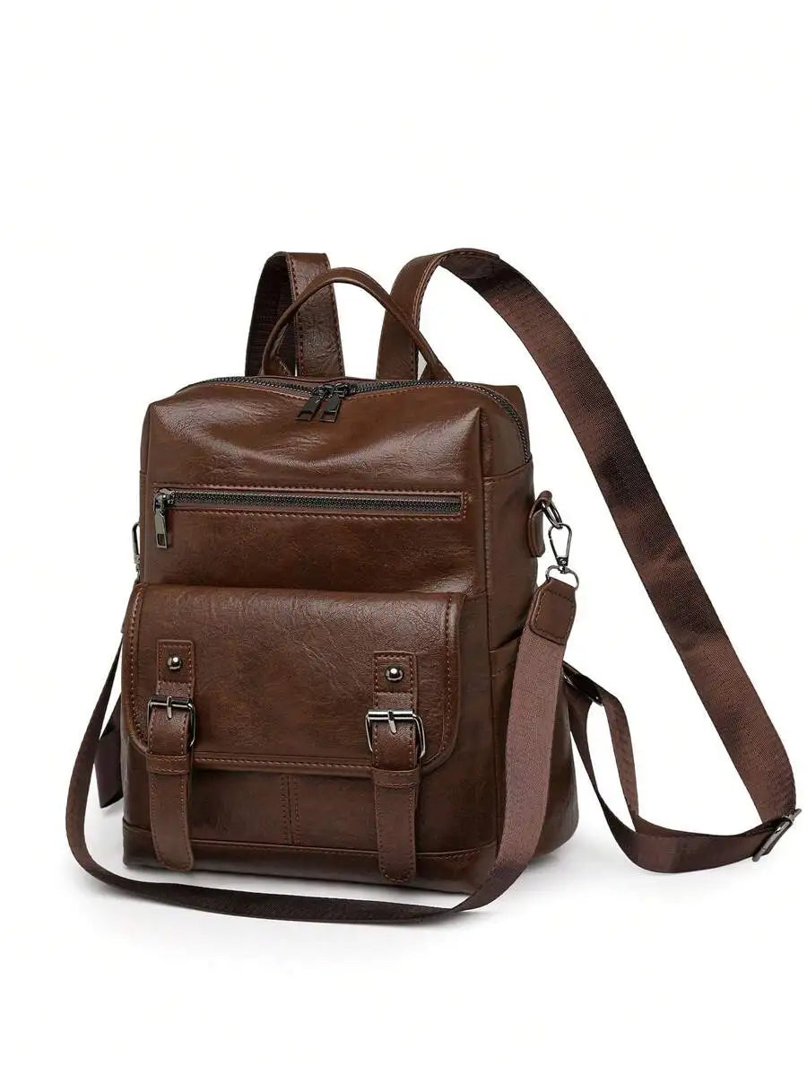 Womens PU Leather Backpack Multi-Functional Waterproof Compact Bag For Work Travel-5