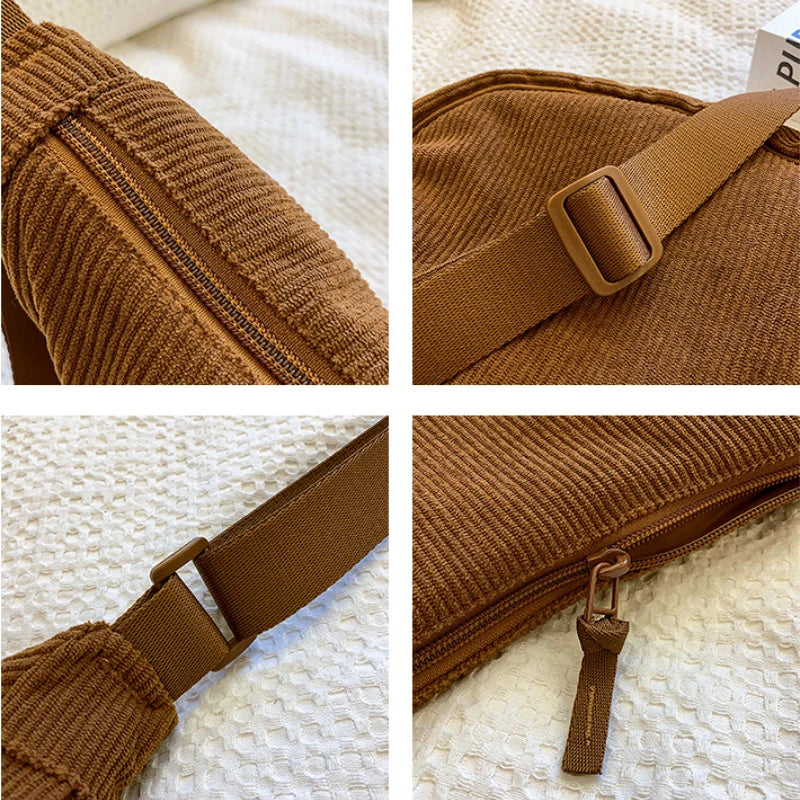 Solid Color Corduroy Women's Hobos Shoulder Bag Retro Casual Female Crossbody Bags Ladies Daily Travel Handbags Messenger Bag-4