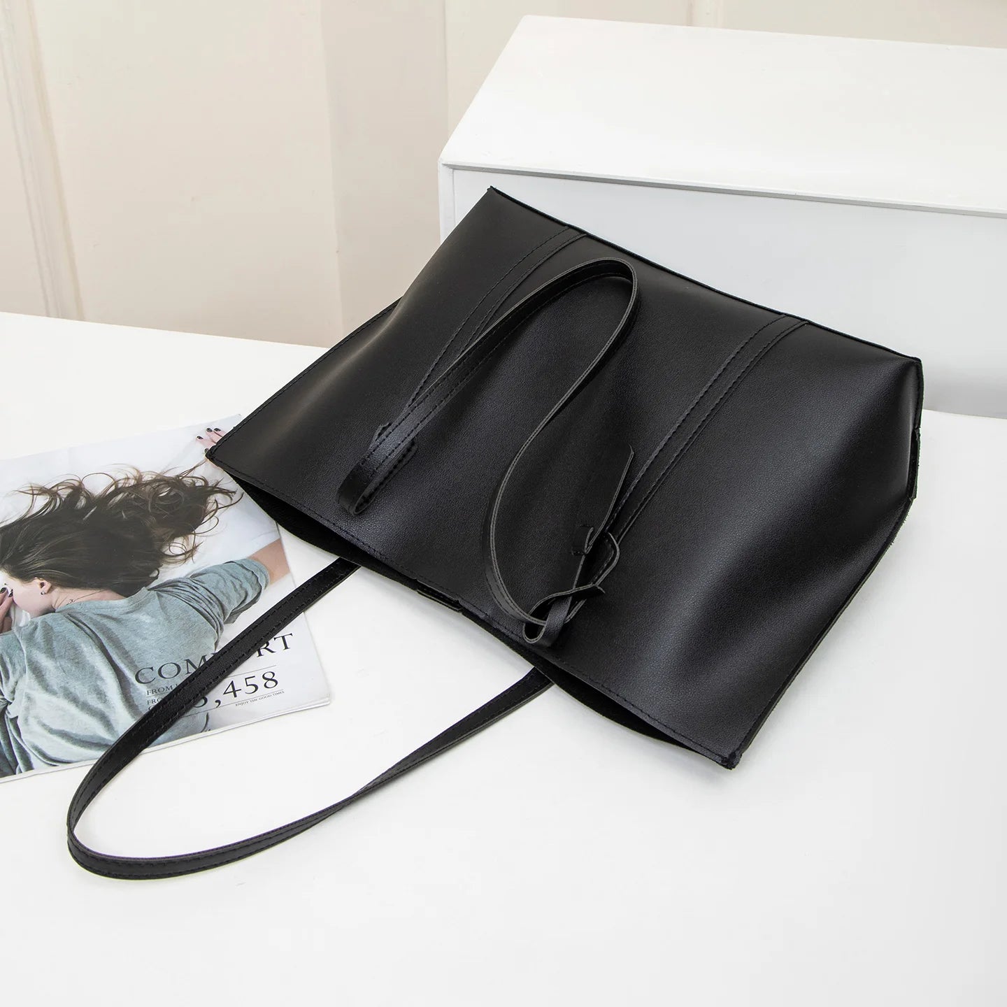 Tote Bag Solid Plain Lightweight Large Capacity PU Leather Shoulder Handbag Portable Travel Daily Women-15