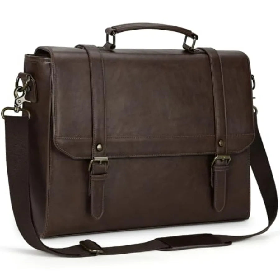 Messenger Bag for Men Vintage Leather Waterproof Laptop Briefcase Large Computer Laptop Bag Leather Satchel Bag Retro Shoulder-18
