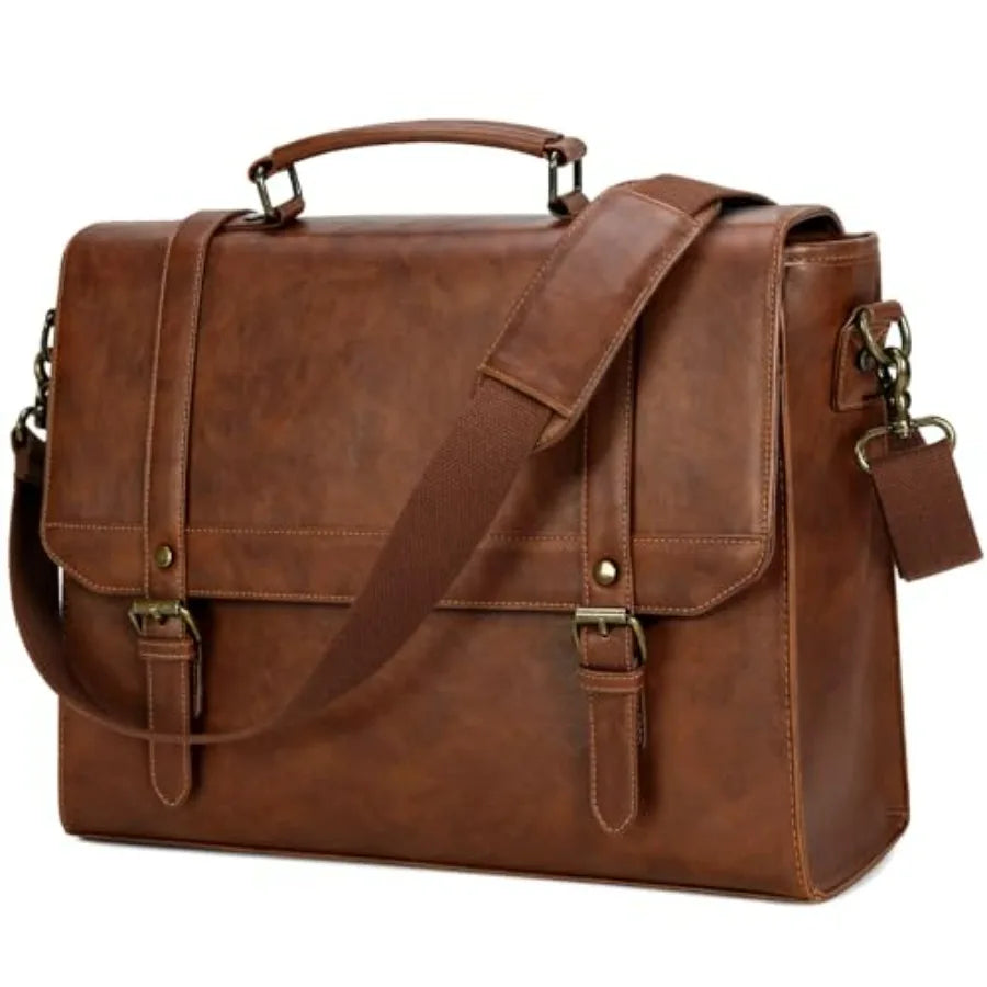 Messenger Bag for Men Vintage Leather Waterproof Laptop Briefcase Large Computer Laptop Bag Leather Satchel Bag Retro Shoulder-1