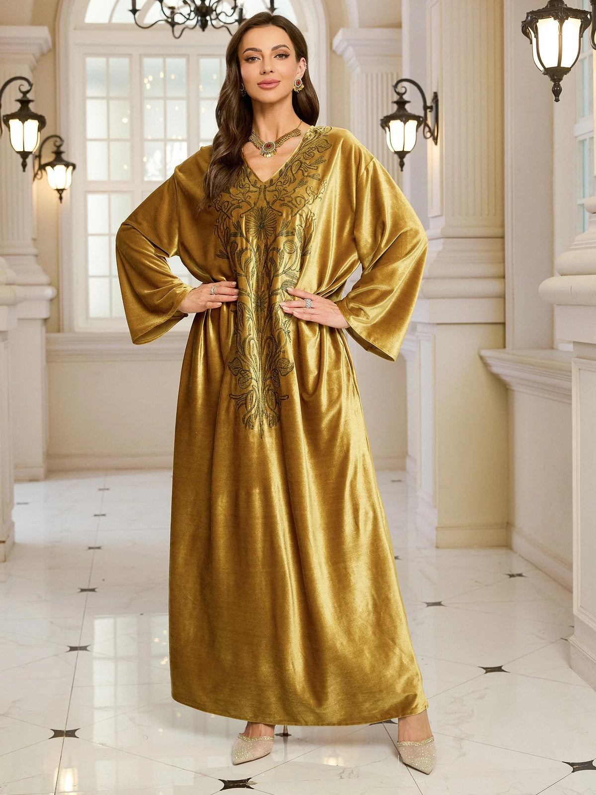 Embroidered Abaya Kaftans for Women Modern Elegant Dubai Moroccan Dubai Kaftan Dresses Abaya for Women Muslim Dress-48