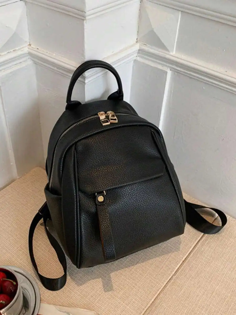 Womens Small PU Leather Backpack With Top Handle Multi Pocket Daypack For College-4