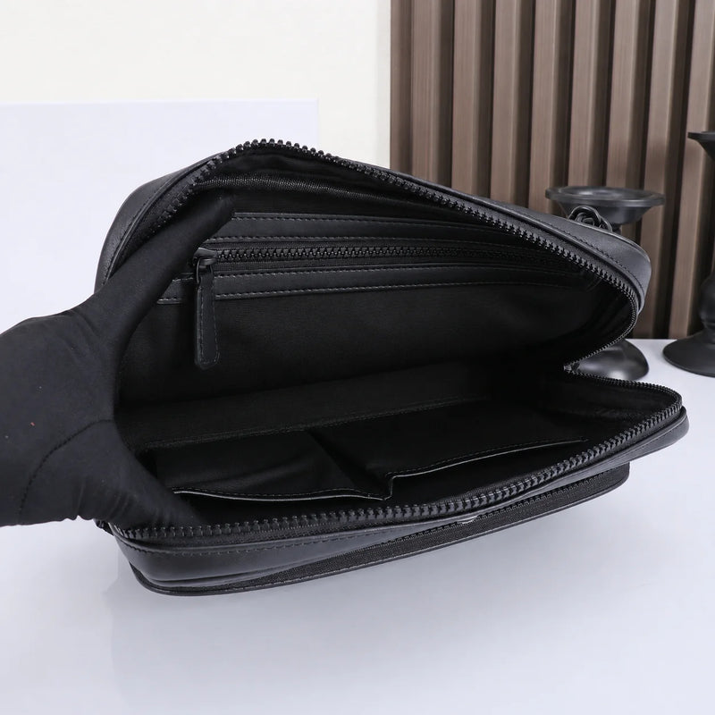Luxury Designer Men's Mini Messenger Bag Genuine Leather Crossbody Shoulder Bag Woven Texture Business Casual Purse Black-6