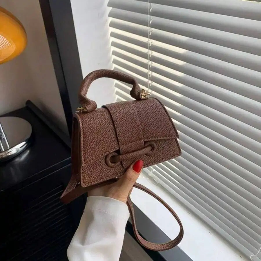 Brown Lightweight Business Casual Mini Crocodile Embossed Twist Lock Flap Square Handbag For Women-3