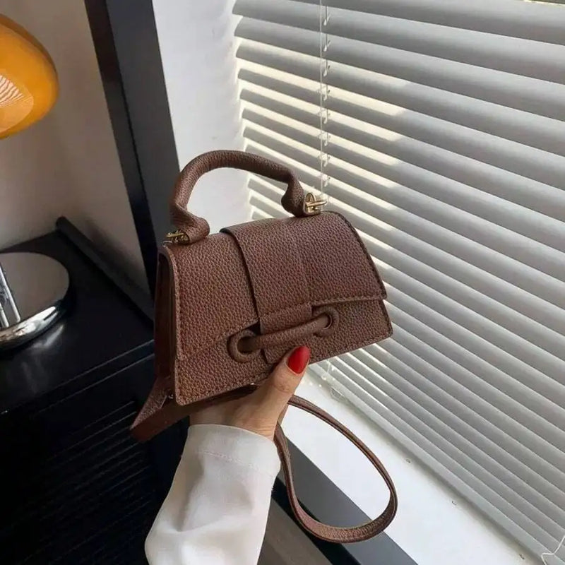 Brown Lightweight Business Casual Mini Crocodile Embossed Twist Lock Flap Square Handbag For Women-3