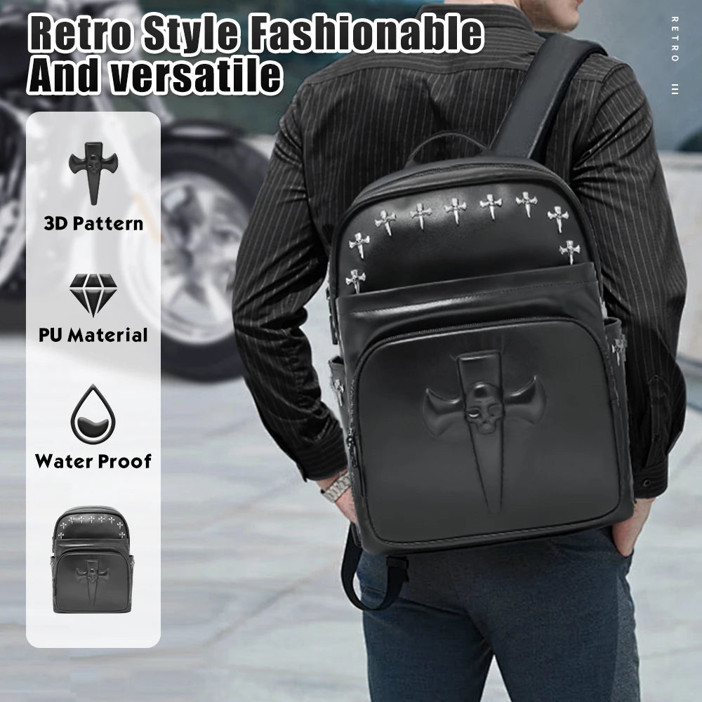 Motorcycles Accessories Bag 3D Skull PU Leather Bag Waterproof Men Women Motocycle Motorcycle Backpack Travel Bag Large PU leather