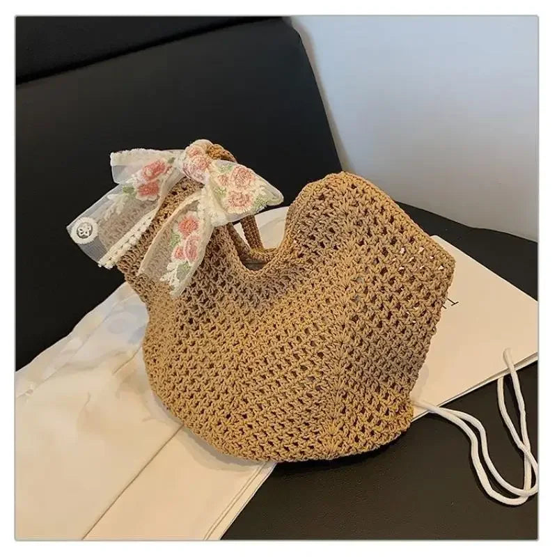 Handmade Wicker Tote Bag Large Capacity Single Shoulder Natural Rattan Casual Light Beach Vacation Daily Women Messenger Bag-23