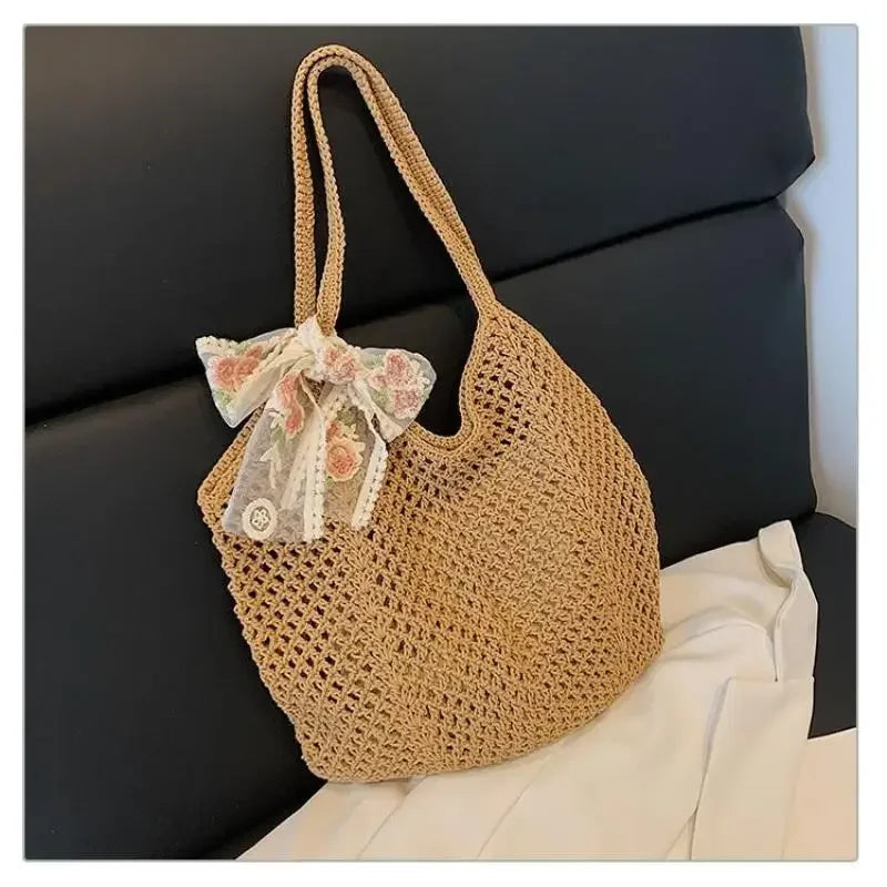 Handmade Wicker Tote Bag Large Capacity Single Shoulder Natural Rattan Casual Light Beach Vacation Daily Women Messenger Bag-12