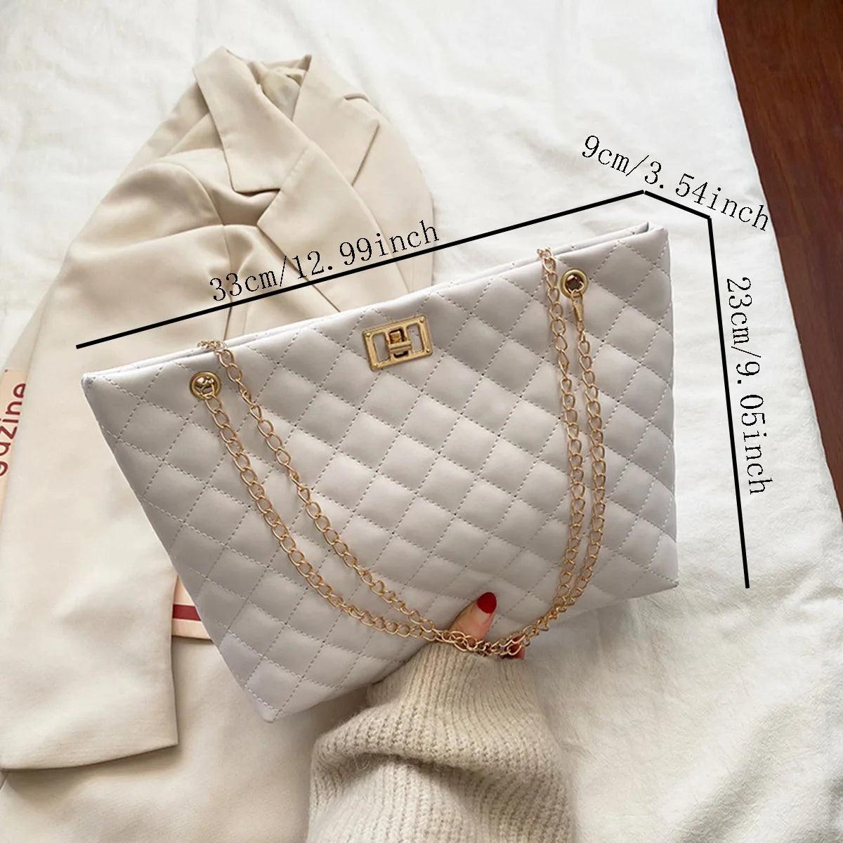 Tote Bags for Women PU Leather Diamond Lattice Handbag Personality Large Capacity Underarm Shoulder Bag Designer Bag-14