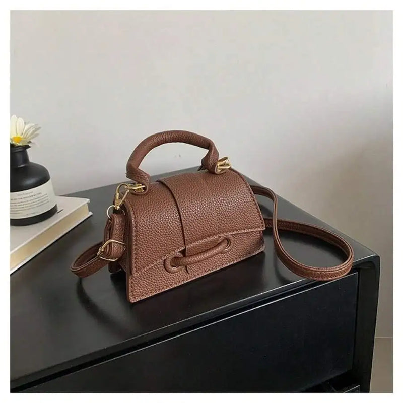 Brown Lightweight Business Casual Mini Crocodile Embossed Twist Lock Flap Square Handbag For Women-1