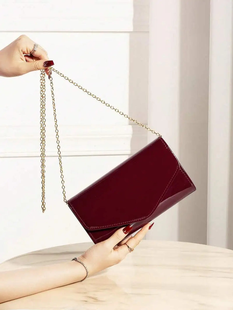 Patent PU Leather Envelope Clutch Bag For Evening Party-3