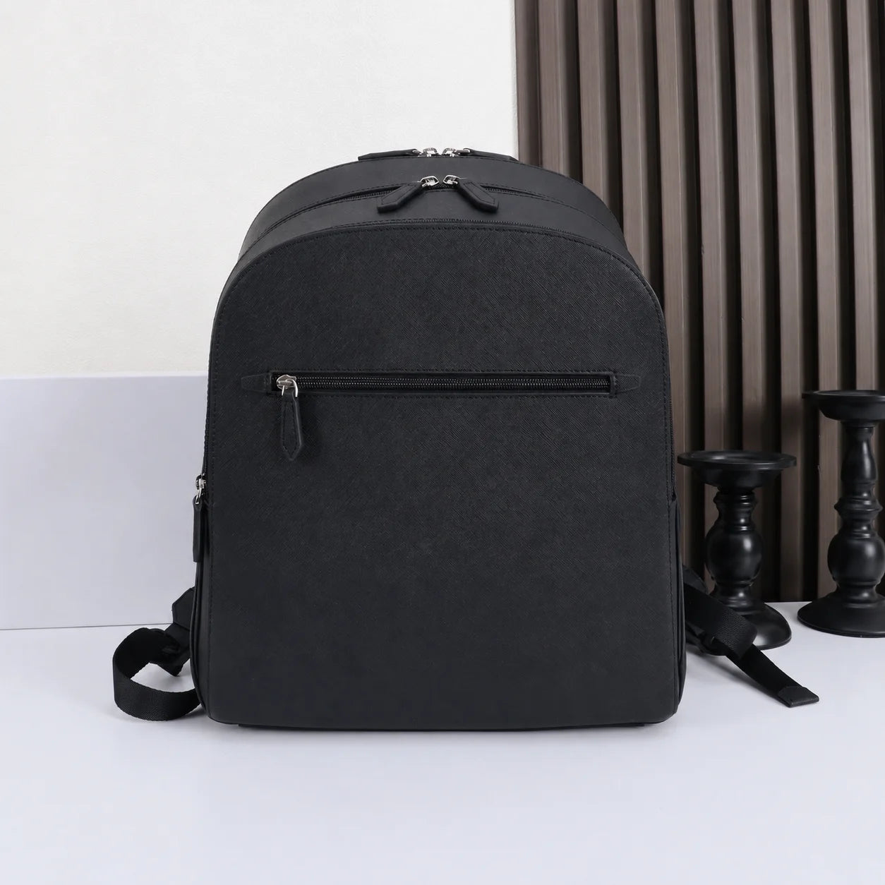 Men's Backpack Luxury Designer Genuine Leather Saffiano Laptop Bag Business Travel Rucksack Daypack With Luggage Strap Classic Black-14