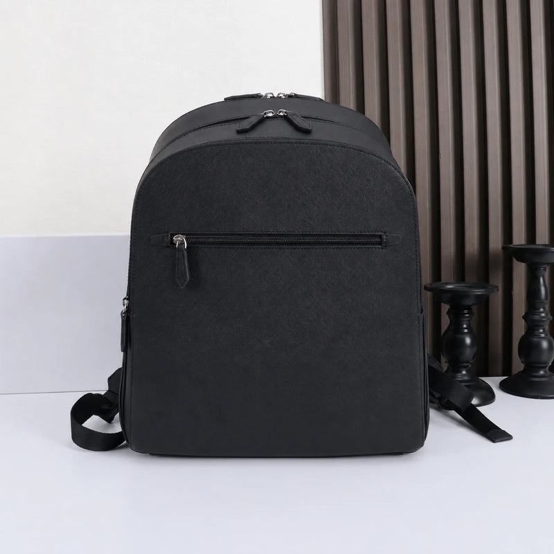 Men's Backpack Luxury Designer Genuine Leather Saffiano Laptop Bag Business Travel Rucksack Daypack With Luggage Strap Classic Black-14
