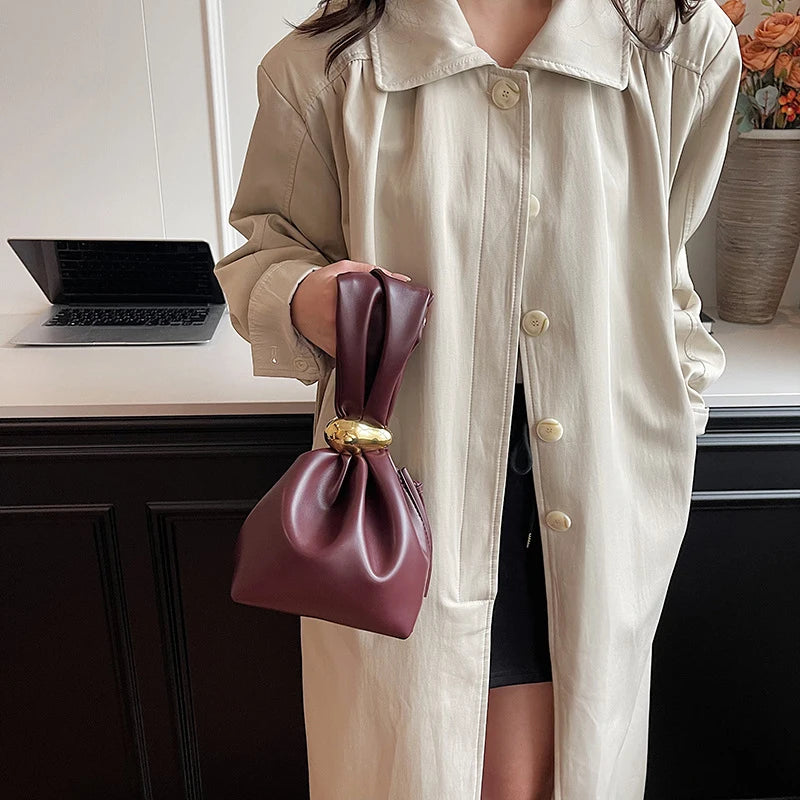 Design Mini PU Leather Dumpling Niche Clutch Bags for Women Fashion Knotted Female Retro Shoulder Bag Wrist Handbags and Purses-21