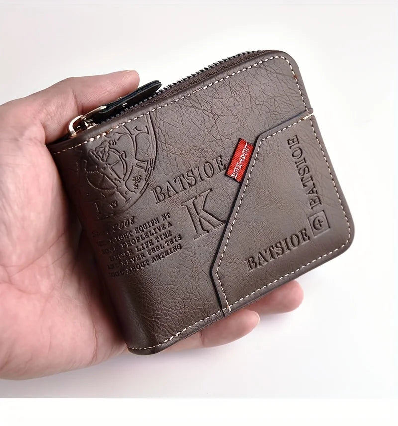 Men's Wallet Made of PU Wax Oil Skin Purse for Men Coin Purse Short Male Card Holder Wallets Zipper Around Money Coin Purse-10