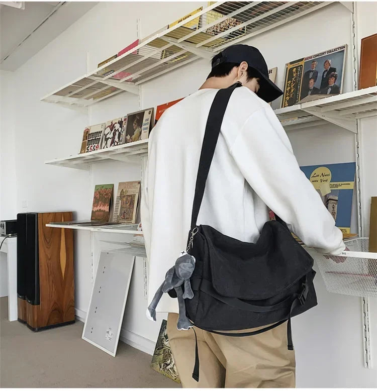 Large Capacity Canvas Messenger Bag Adjustable Shoulder Strap Casual Crossbody Handbag School Daily Bag for Youth Girls Men-16