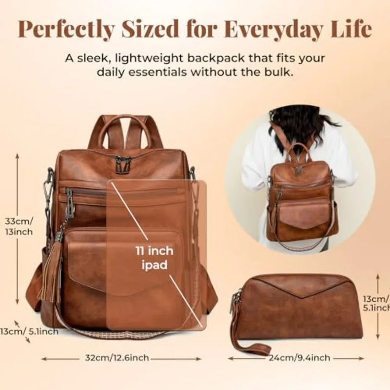 PU Leather Backpack Purse for Women Anti-theft Ladies Shoulder Bag Handbag Suitable for Work, Travel, and Daily Use Brown-9