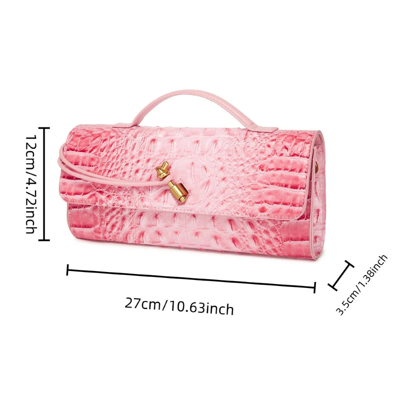 Crocodile Embossed Rectangular Clutch Handbag with Top Handle & Detachable Crossbody Strap, Twist Lock Flap Shoulder Bag for Outdoor Camping Beach Travel Wedding Occasions, Large Capacity Portable Shoulder Purse Holding Smart-5