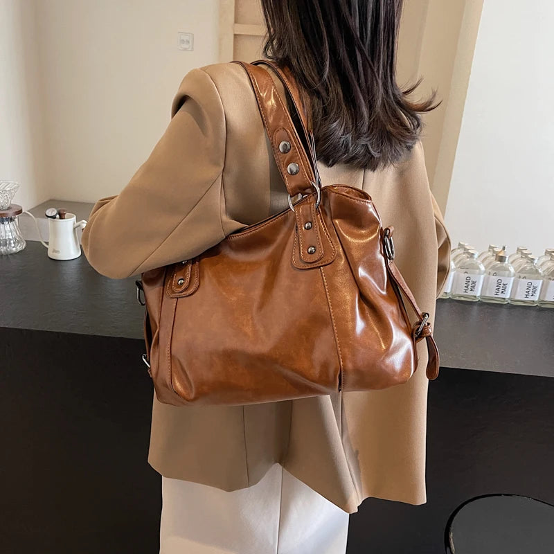Womens PU Leather Shoulder Bag Large Capacity Messenger Bag Casual Top Handlebag Hobo Bags for Work-11