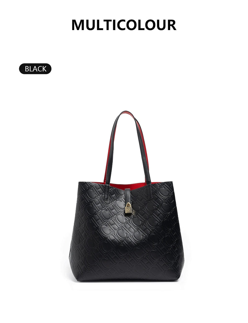 CH Women Shoulder Bag Black Large Tote Bag Embossed Pattern Fashion Handbag PU Leather Top Handle Purse Casual Daily Work Travel Bag-7