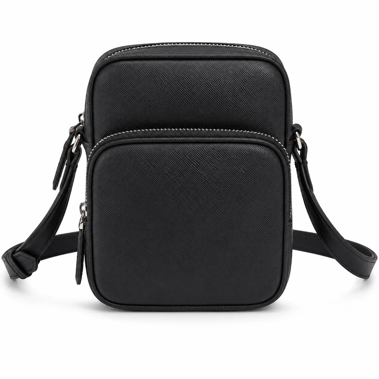 Luxury Men Small Crossbody Bag Designer Saffiano Leather Messenger Mini Square Sling Purse Business Phone Pouch Classic Black-7