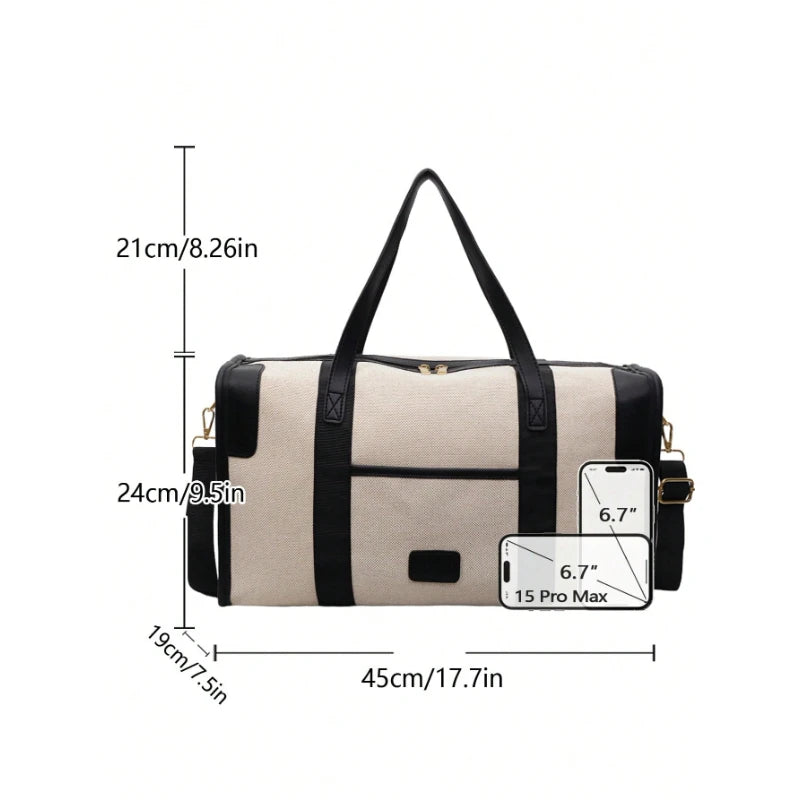 Large Duffel Bag Travel Contrast Color Boston Shoulder Bag Black Brown Beige for Luggage Suitcase-13