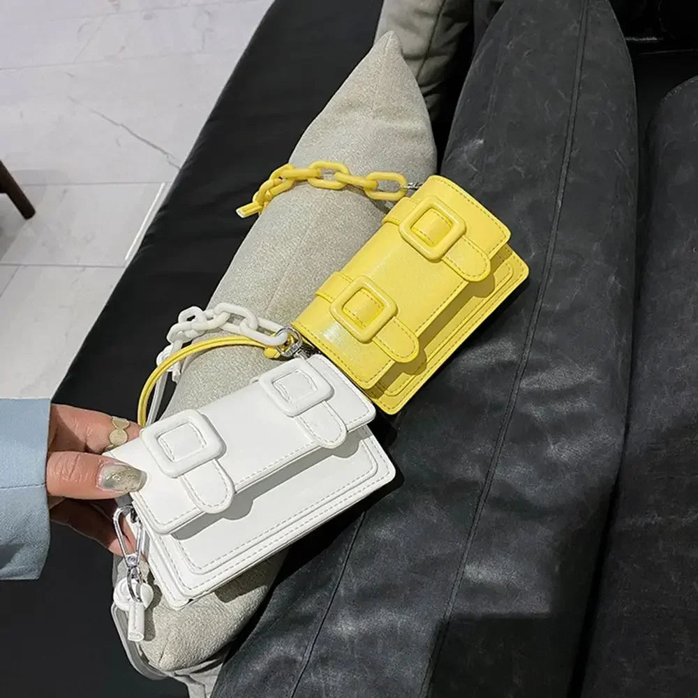 Women Girls Mini PU Leather Handbag, 2022 Summer Yellow Designer Chain Messenger Crossbody Bag-12