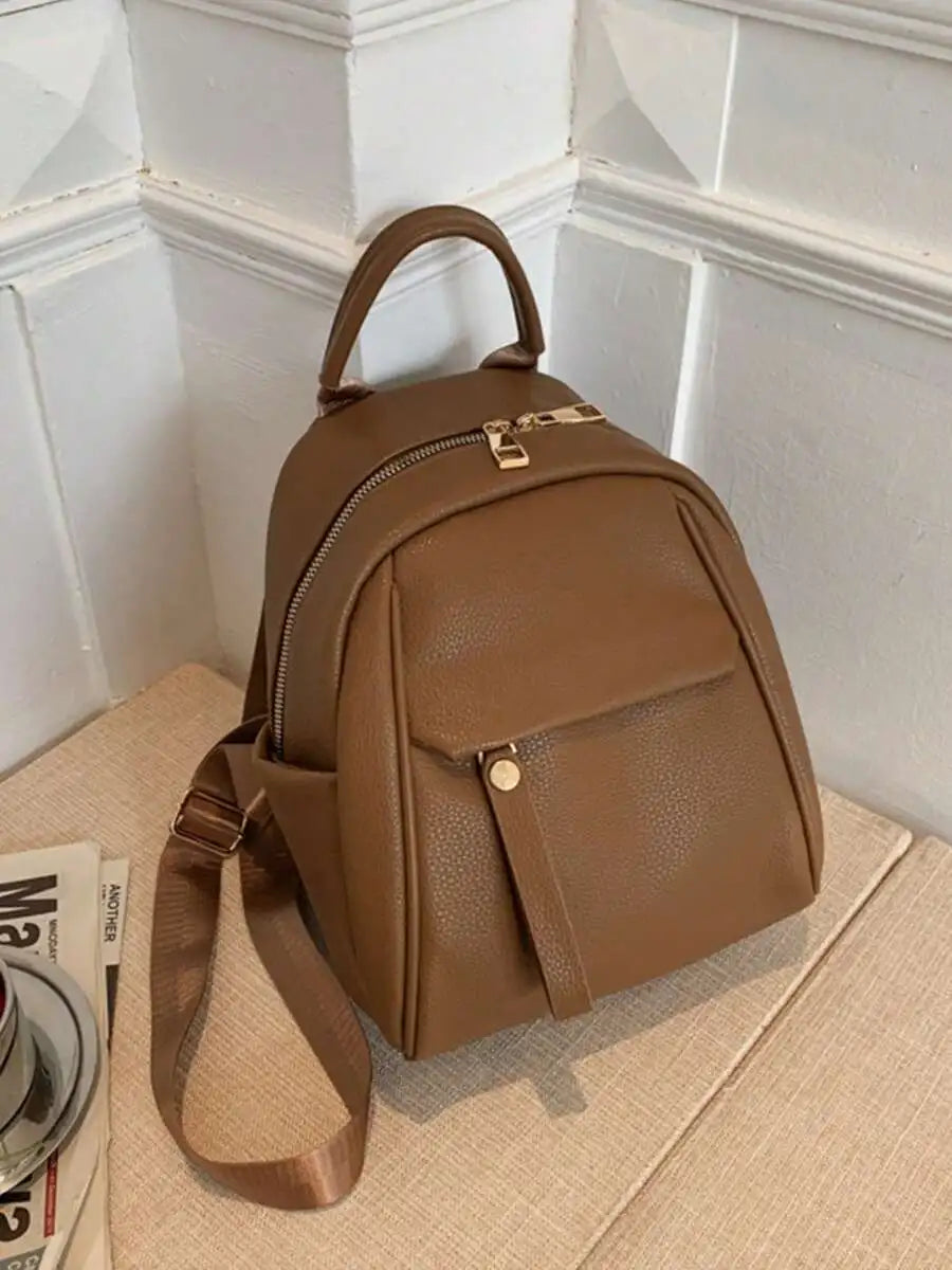 Womens Small PU Leather Backpack With Top Handle Multi Pocket Daypack For College-7