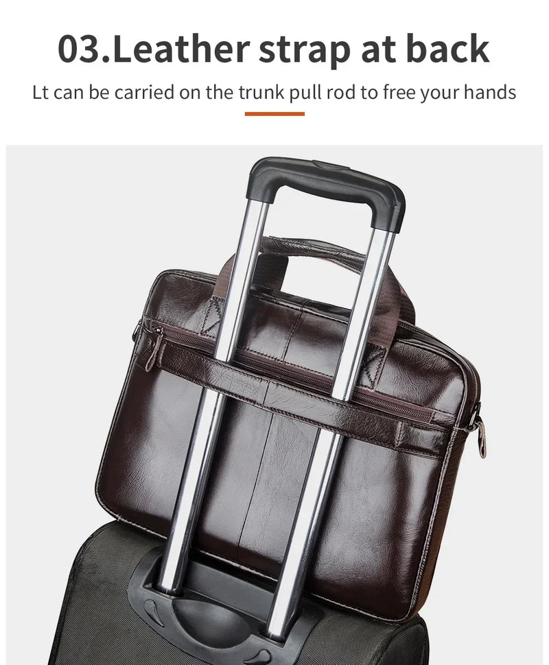Genuine Leather Men Briefcase Double Front Pockets Large Capacity Laptop Bag Diagonal Cross Shoulder Handbag-11