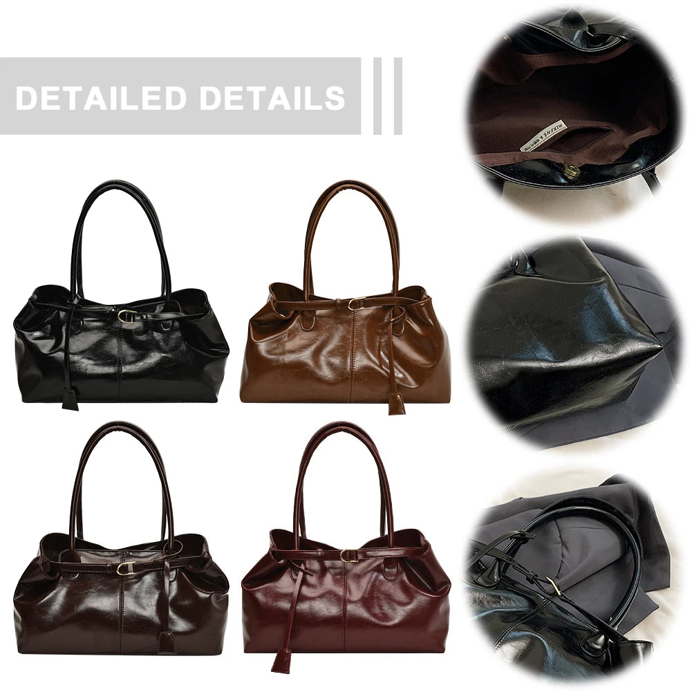 PU Leather Hobo Handbag Slouchy Top Handle Bag Fashion Work Bags Large Satchel Bag for Women Work Shopping Travel-12
