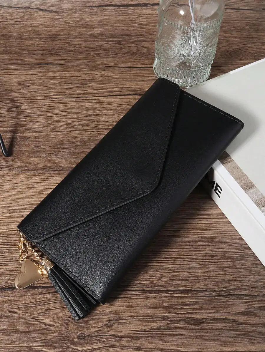Red Fold Over Women Wallet Large Capacity Credit Card Zipper ID Cash Storage Business Casual-6