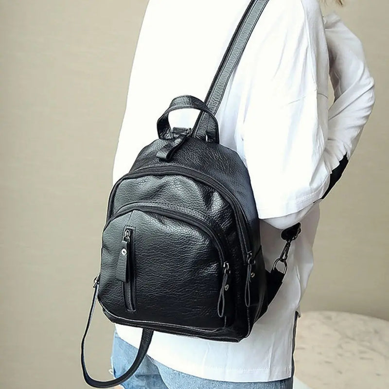 Waterproof Leather Ladies Backpack Large Capacity Anti Theft PU Leather Double Shoulder Daily Work Mature Women Fashion Bag-12