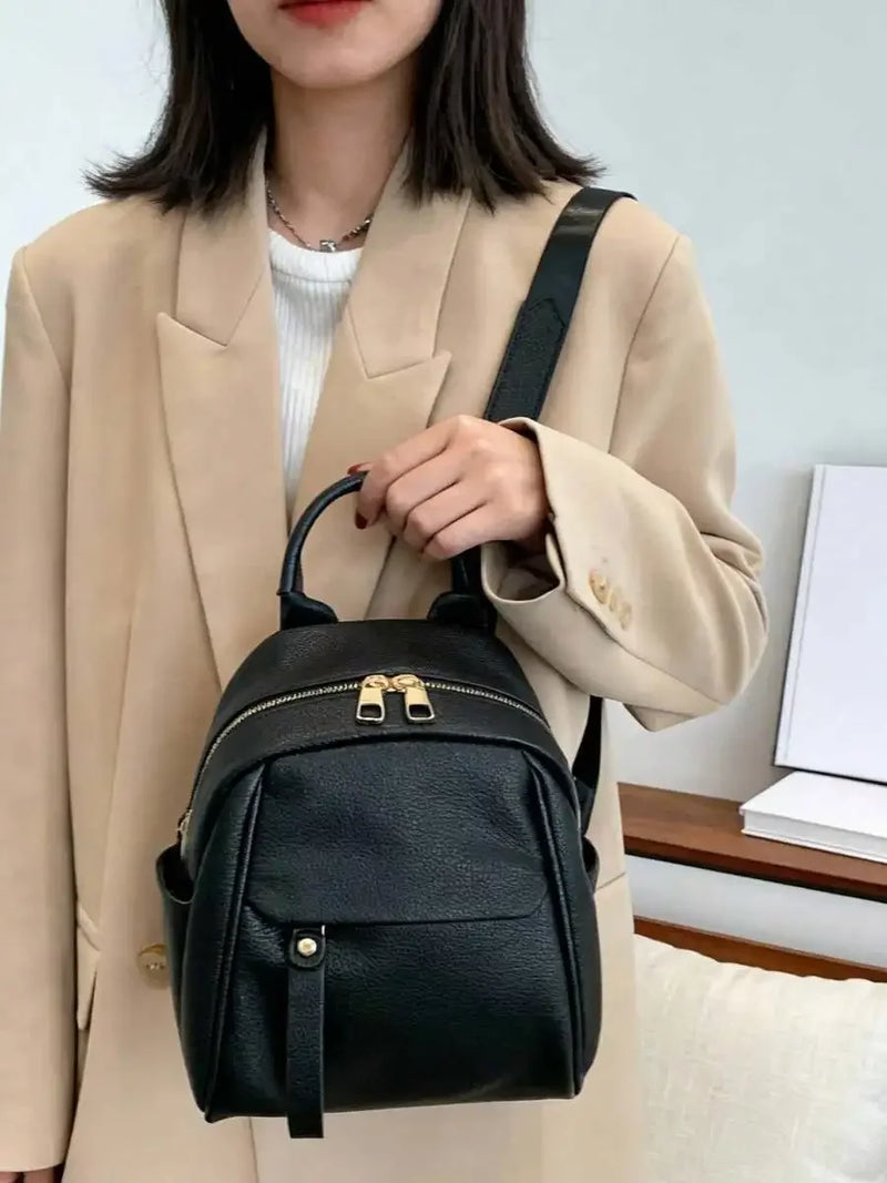 Womens Small PU Leather Backpack With Zipper Closure Top Handle Multi Pocket Daily Travel Bag-6