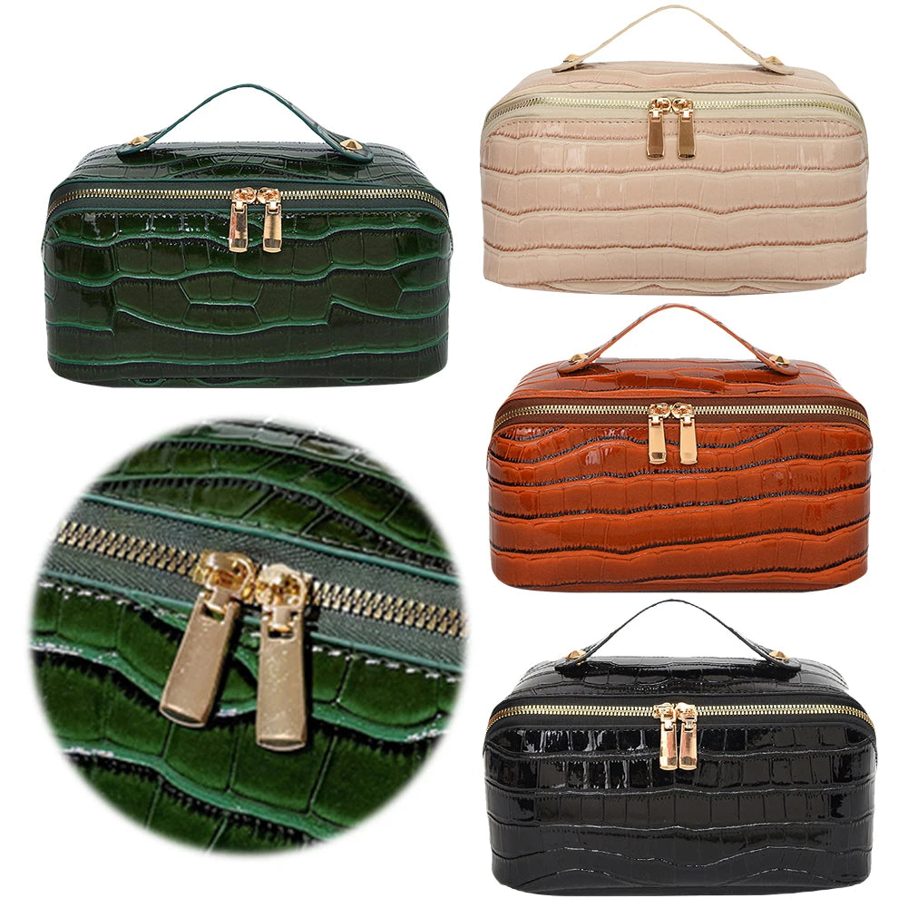 PU Leather Makeup Bag Simple Cosmetic Bag Multi-Compartment Travel Toiletry Bag Makeup Organizer Bag Women Cosmetics Handbag-11