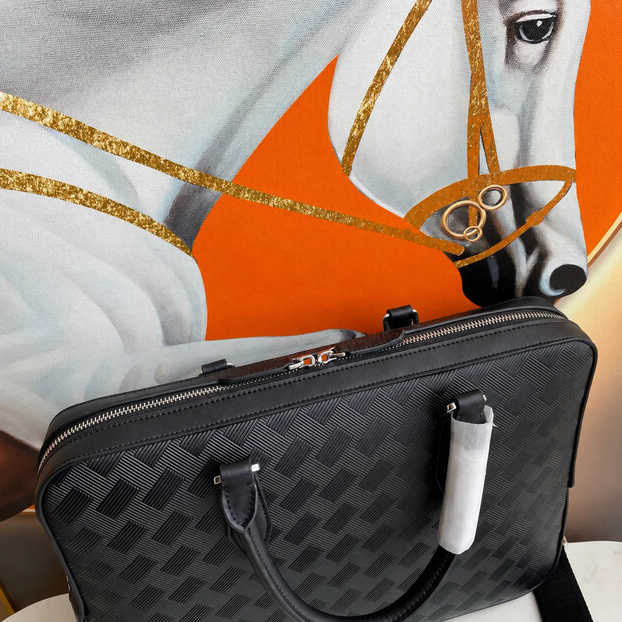 Luxury Leather Mens Top Handle Bags Classic Business Briefcase for Men Daily Office Work Handbags Embossed Leather Travel Messenger Bags-3