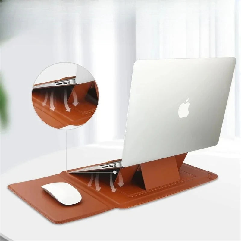 Portable Leather Laptop Sleeve Case Bag for Macbook Air 12 13 14 15 16 Inch M5 M4 M3 M2 Chip Mac Adjustable Stand Cover-2
