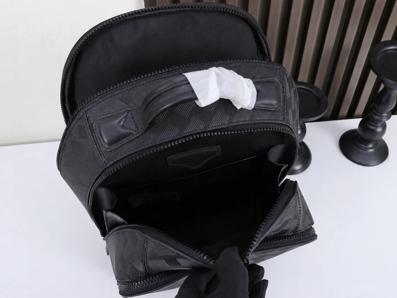 Luxury Designer Men Medium Backpack Genuine Leather 14 Laptop Bag Woven Texture Travel Rucksack Business Daypack Classic Black-6