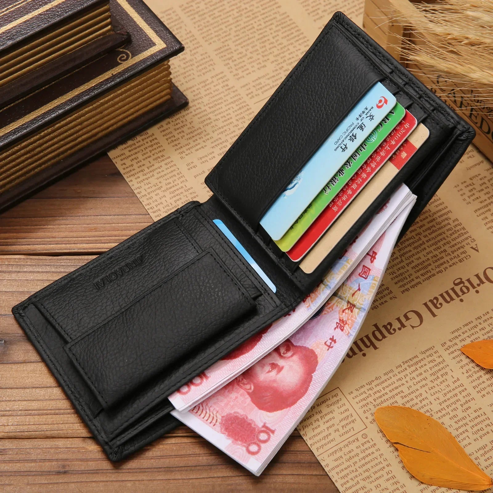 100% Genuine Leather Men Wallets Premium Product Real Cowhide Wallets for Man Short Black Walet Portefeuille Homme-1