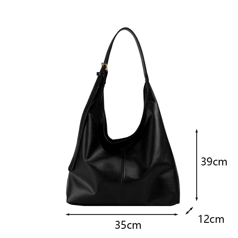 Women Hobo Bag Simple PU Leather Solid Shoulder Bag Fashion Large Capacity Tote Handbag Slouchy Underarm Bag-25