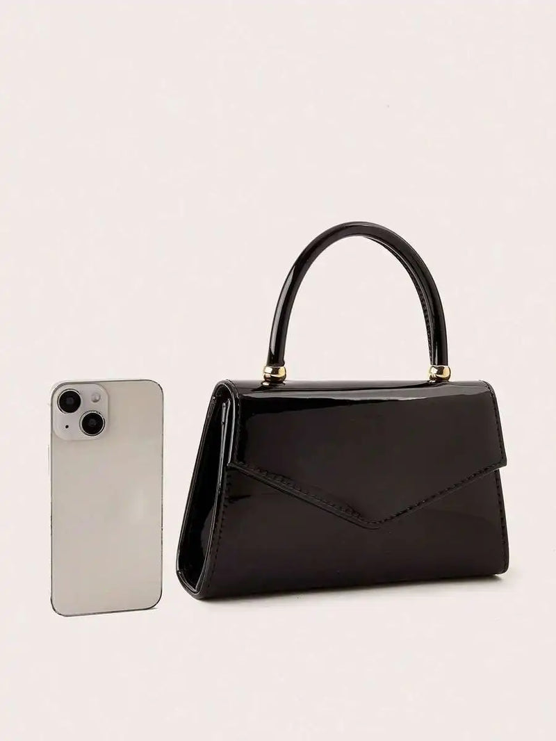 Womens Patent Leather Clutch Evening Bag With Chain Strap-3