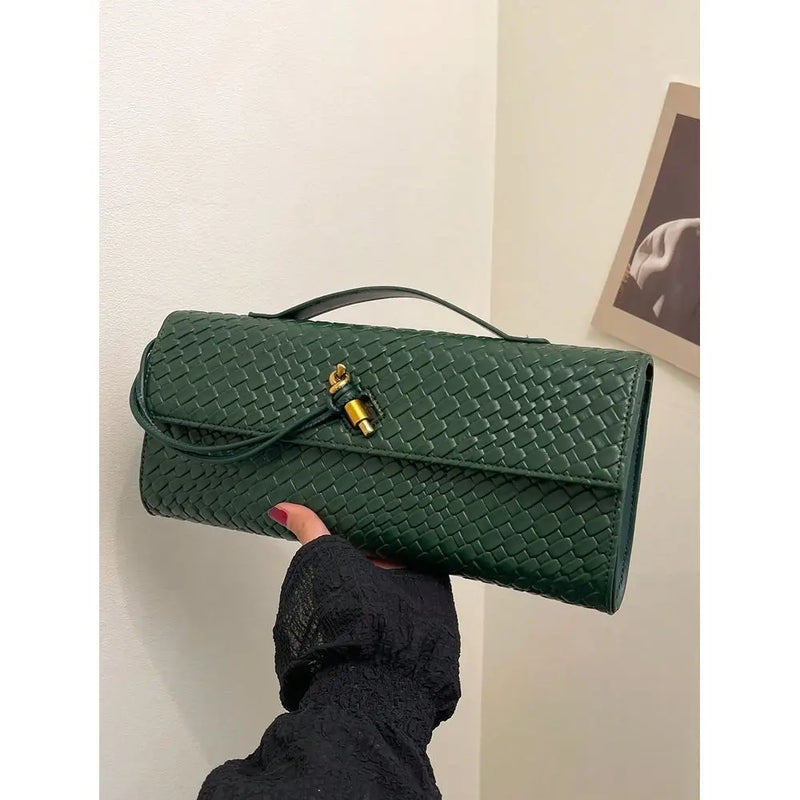Premium Solid Color PU Woven Texture Clutch Bag, Crossbody Design-11