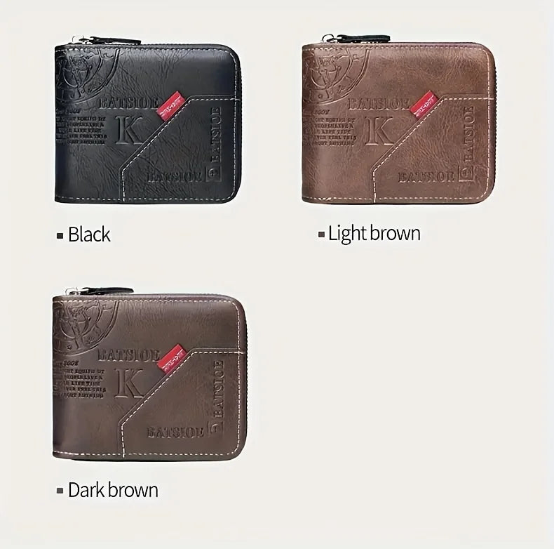 1pc faux Leather Wallet for Men - Premium Retro Letter Embossed Design, Multiple Credit Card Slots, Zipper Closure, Stylish Gift-6